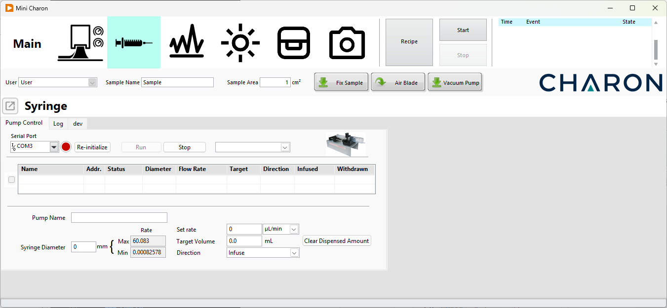 Charon Syringe Pump interface